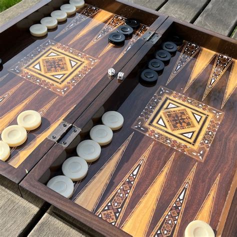 Wooden Backgammon Set Backgammon Board With Chess Pieces Etsy