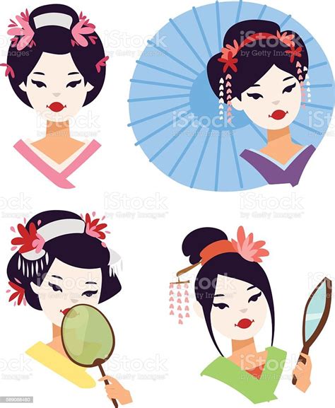Ilustración De Vector Japanese Geisha Girl Y Más Vectores Libres De