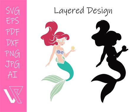 Ariel Little Mermaid Layered Svg Cricut Cut File Silhouette Vector