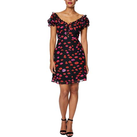 Betsey Johnson Womens Black Printed Lace Up Party Mini Dress 2 Bhfo
