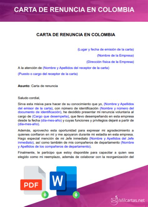 Turbolenza Origine Confine Modelo Carta De Renuncia Colombia Contagioso