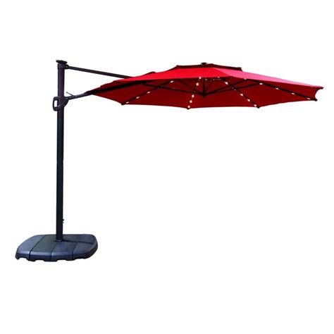 Simplyshade 11 Ft Red Auto Tilt Offset Patio Umbrella With Base In The