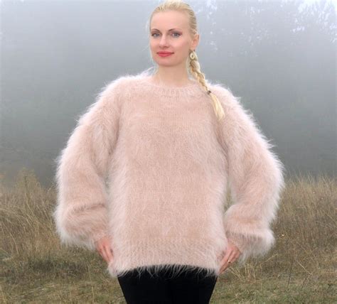 Fuzzy Crewneck Mohair Sweater Hand Knitted Fluffy Pullover Etsy