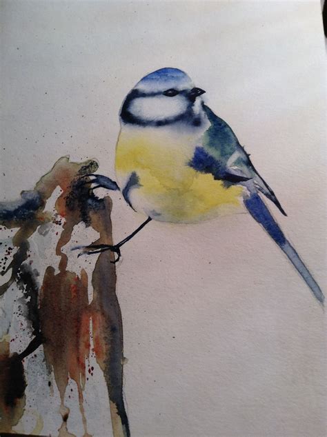 La mésange aquarelle Peinture oiseau Dessin oiseau Paysage hiver
