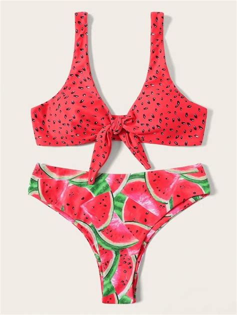 Watermelon Bowknot Bikini Set Bikinis Printed Bikini Sets Print Bikini