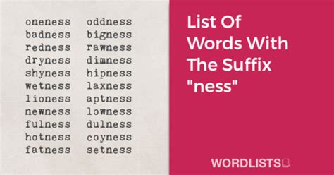 List Of Words With The Suffix Ness