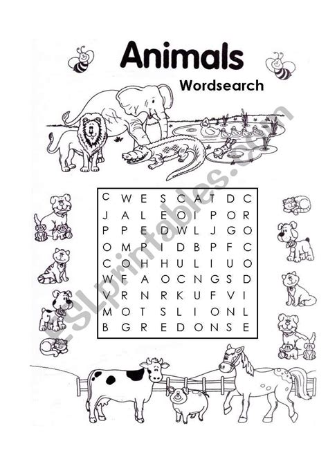 Farm Animal Word Search Puzzle Worksheet Activity