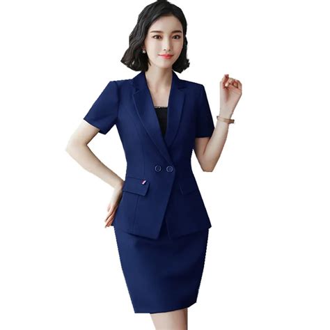 Fmasuth Summer 2 Pieces Formal Office Skirt Suit With Short Sleeve