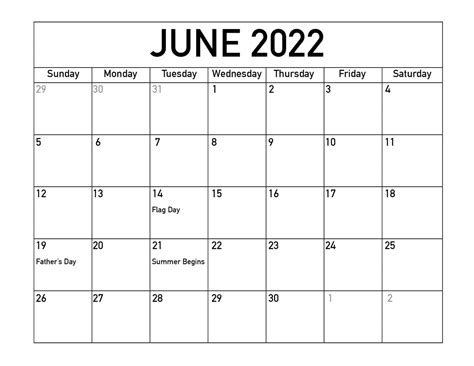 Latest June 2022 Calendar With Holidays