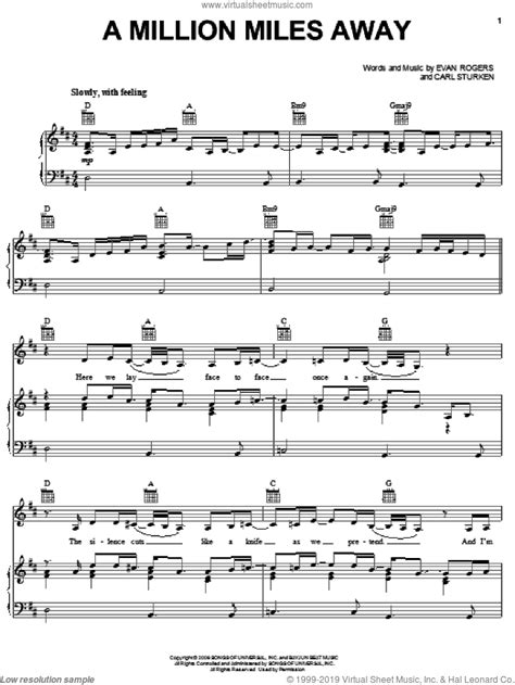 A Million Miles Away Sheet Music For Voice Piano Or Guitar Pdf