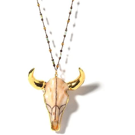 Native Gem Gold Tip Bull Skull Palatine Crocheted Necklace South Moon