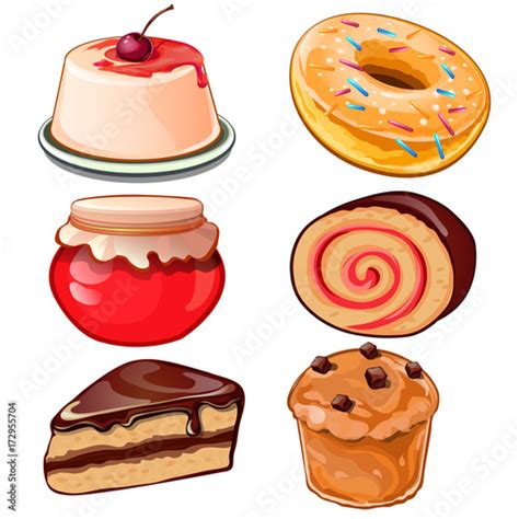 Delicious Set Of Desserts Cheesecake Jam Cupcake Donut Swiss Roll