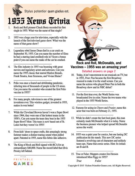 Free Printable 1950 Trivia Questions And Answers Printable The Same Fun