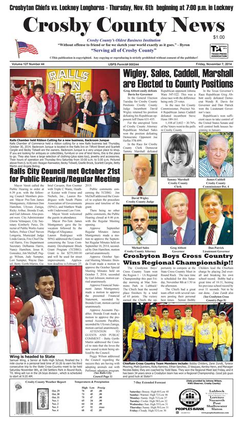 Crosby County News (Ralls, Tex.), Vol. 127, No. 44, Ed. 1 Friday