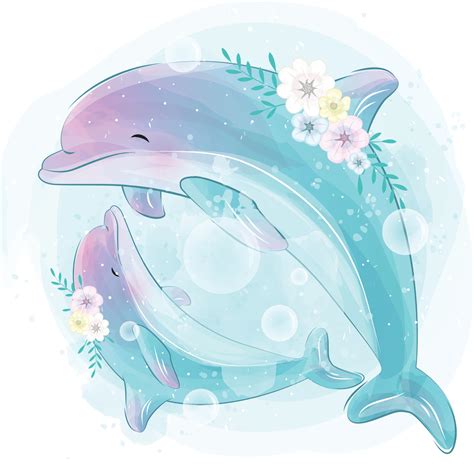 Cute Dolphin Mother And Baby Illustration 2067372 Vector Art At Vecteezy