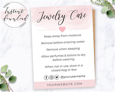 Jewelry Care Card Template Editable Jewellery Instructions Etsy Uk