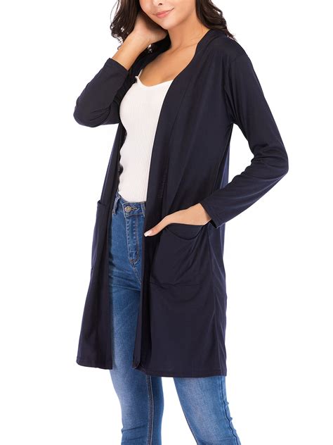 Womens Long Sleeve Open Front Cardigan Solid Lightweight Shirts Plus