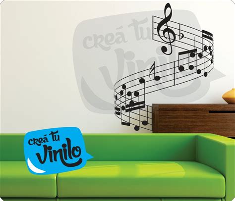 Vinilo Musica Pentagrama Notas Musicales Decorativo 70cm 56700 En