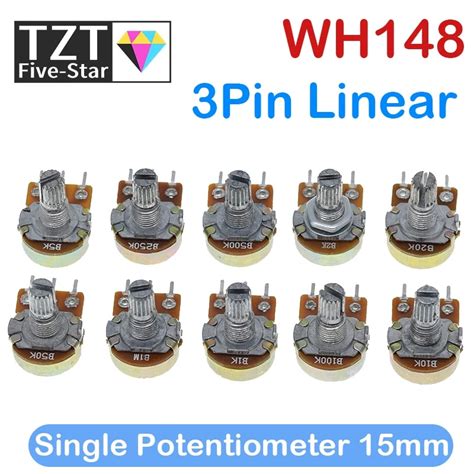 Wh148 Linear Potentiometer 15mm Shaft With Nuts And Washers 3pin Wh148