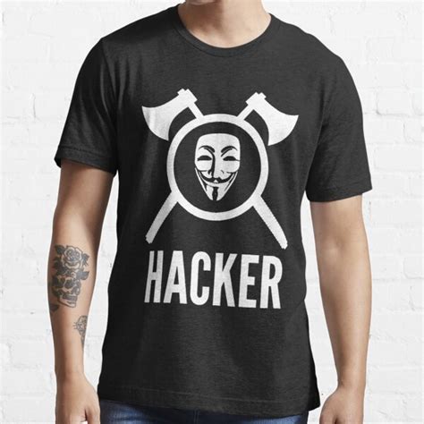 Hacker With Crossed Axes Shield And Guy Fawkes Mask T Shirt For Sale