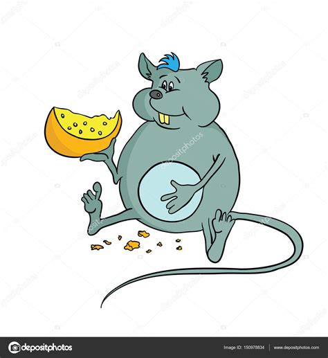 Feliz ratón gordo sosteniendo un pedazo de queso, ilustración vectorial . Imagen Vectorial de ...