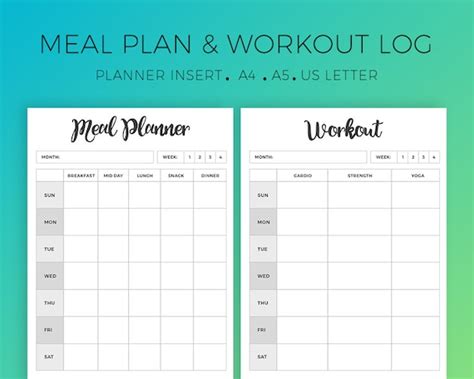 Workout Sheets Weekly Schedule Meal Planning Printables Weekly
