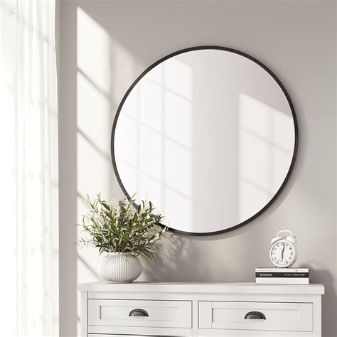 Barnyard Designs 30 Inch Black Round Mirror Modern Bathroom Mirrors