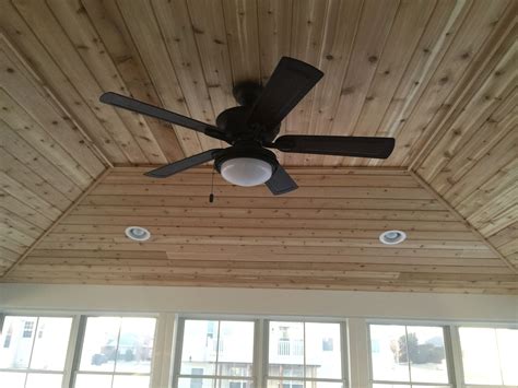 Learn how to replace recessed lighting into a hanging pendant, chandelier, ceiling fan, or a string of swag lights. Inside view of screen room: Hip style roof, cedar tongue ...