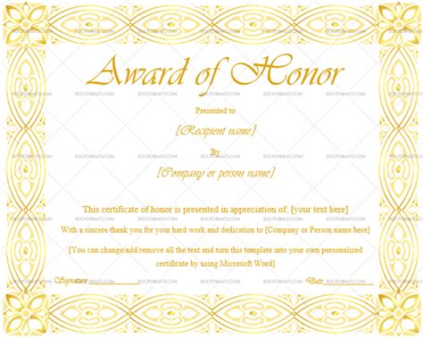 Award Of Honor Gold And White 936 Doc Formats Awards Certificates