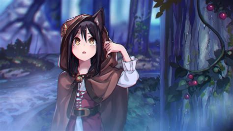 Elegant Cute Anime Wolf Girl Garota Neko Cabelo De