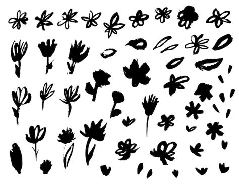 Premium Vector Hand Drawn Black Ink Flower Set Grunge