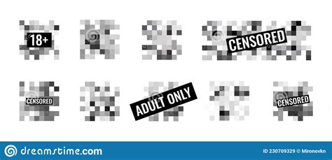 Censored Pixel Sign Flat Style Design Vector Illustration Set Concept