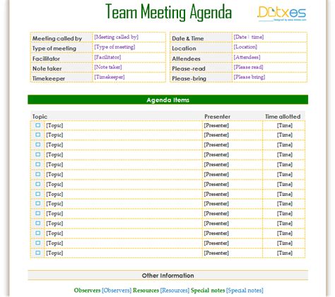 team meeting agenda template informal dotxes