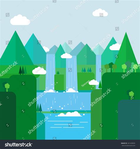 Landscape Illustration Mountain River Waterfall Mountains Stock Vector