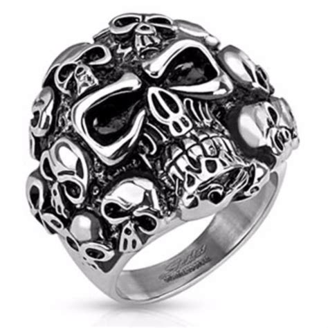 multi stacked skulls casted biker ring stainless steel genel mens stainless steel rings