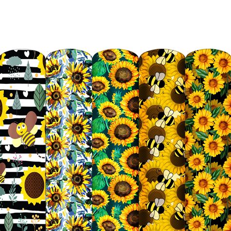 sunflower faux leather sheets spring floral printed synthetic leather fabric 20x33cm for diy