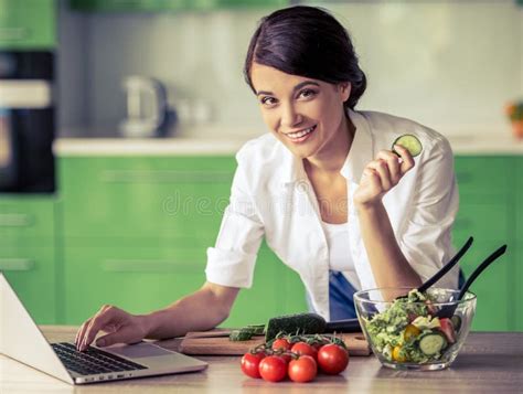 Beautiful Girl In The Kitchen Stock Image Image Of Meal Kitchen