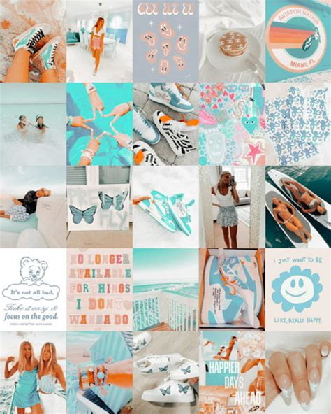 100 Pcs Preppy Blue Photo Collage Kit Pinterest Aesthetic Vsco Etsy
