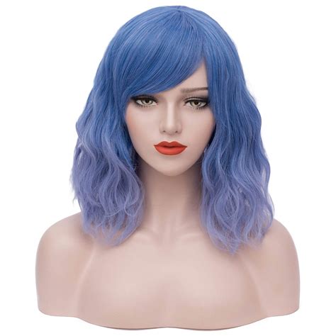 Amazon Com Mildiso Blue Wigs For Women Short Bob Wavy Hair Wig With