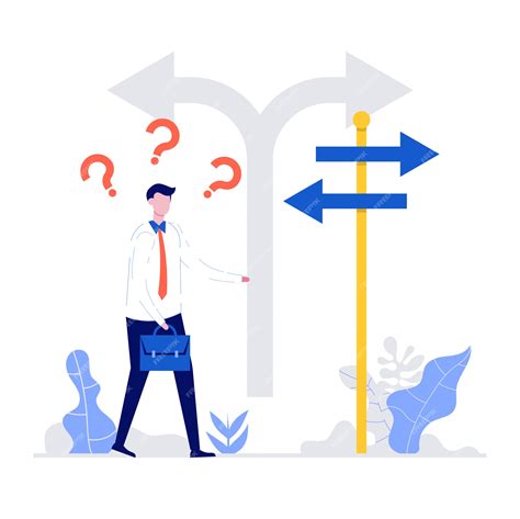 Premium Vector | Confused businessman standing at a crossroads and