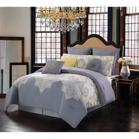 Pem america eliza comforter sets, queen description. Style 212 Melania Grey and Yellow Queen Comforter Set ...