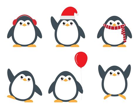 Cute Penguin Cartoon Characters Set In Different Poses 692299 Vector