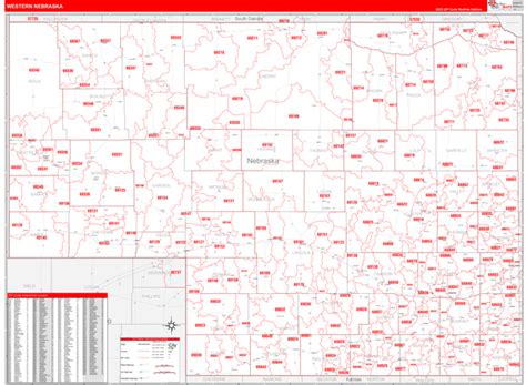 Nebraska Western Wall Map Red Line Style By Marketmaps Mapsales