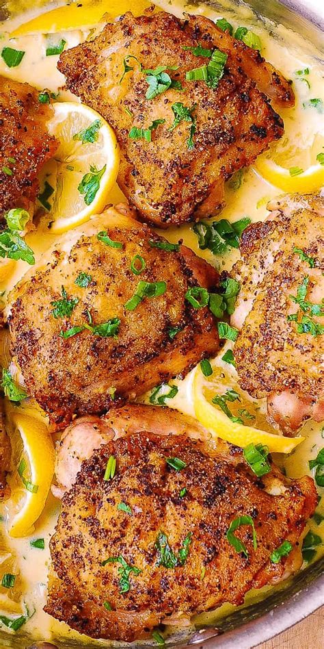 Crispy and tender baked chicken thighs. Lemon Pepper Chicken with Creamy Garlic-Lemon Sauce ...