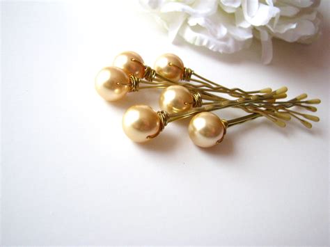 Gold Pearl Hair Pins Wedding Set Of 6 Etsy