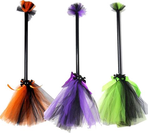 Trounistro 3 Pack Halloween Witch Broom Kids Plastic Witch