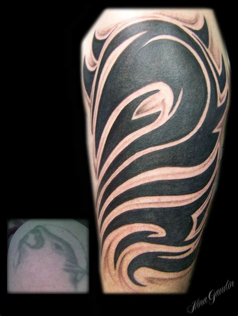 Tribal With Shading Half Sleeve Arm Shoulder Bicep Black Grey Cover Up