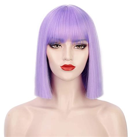 Cleopatra Wig Pink Wig With Bangs Short Bob Wigs For Women Shoulder