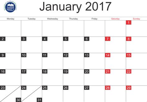 Calendar 2017 January Printable Calendar Template 2020 2021