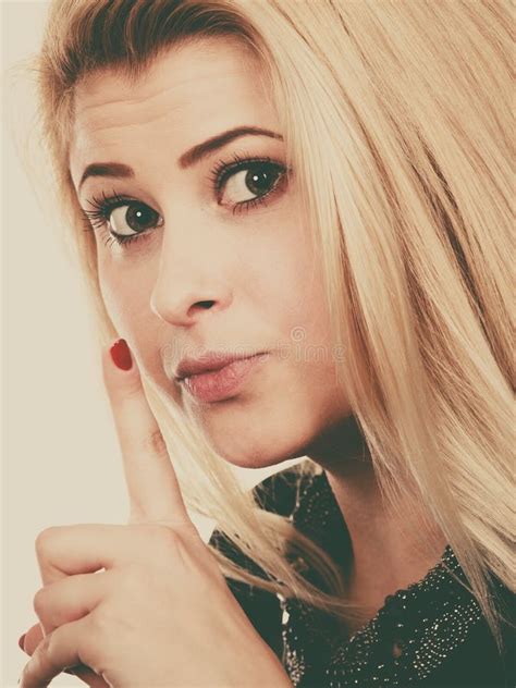 Attractive Blonde Woman Making Silence Gesture Stock Photo Image Of